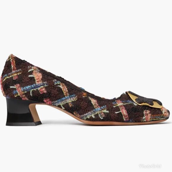 Revolve Tory Burch Wool Blend Mixed Media Tweed Boucle Plaid Pump In Brown/coco - Picture 4 of 10